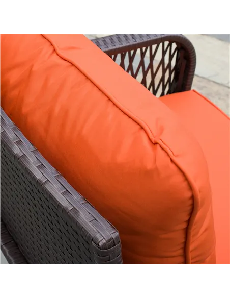 Outsunny 3 Pieces Rattan Bistro Set with Glass Top Coffee Table, Chairs and Cushions for Outdoor, Patio, Balcony, Orange