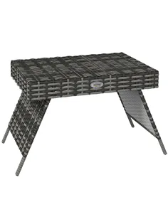 Outsunny Foldable Outdoor Side Table, Rattan Garden Coffee Table with Steel Frame, Space Saving Bistro Garden Furniture for Pati