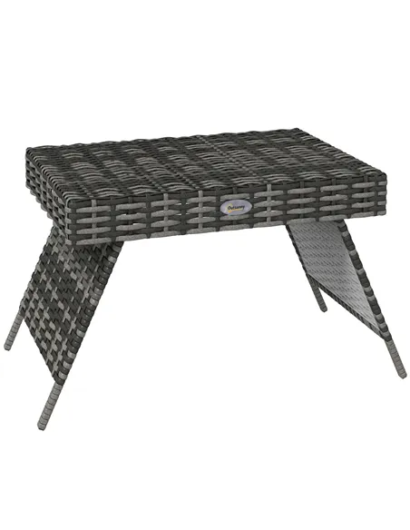 Outsunny Foldable Outdoor Side Table, Rattan Garden Coffee Table with Steel Frame, Space Saving Bistro Garden Furniture for Pati
