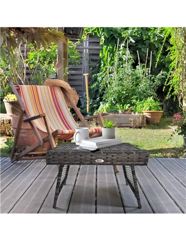 Outsunny Foldable Outdoor Side Table, Rattan Garden Coffee Table with Steel Frame, Space Saving Bistro Garden Furniture for Pati