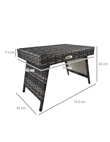 Outsunny Foldable Outdoor Side Table, Rattan Garden Coffee Table with Steel Frame, Space Saving Bistro Garden Furniture for Pati