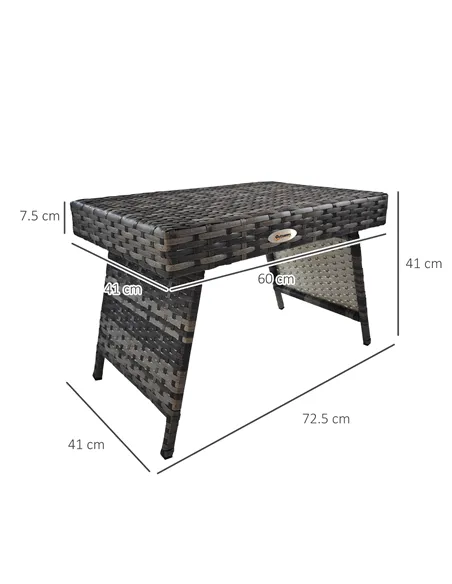 Outsunny Foldable Outdoor Side Table, Rattan Garden Coffee Table with Steel Frame, Space Saving Bistro Garden Furniture for Pati