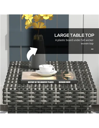 Outsunny Foldable Outdoor Side Table, Rattan Garden Coffee Table with Steel Frame, Space Saving Bistro Garden Furniture for Pati