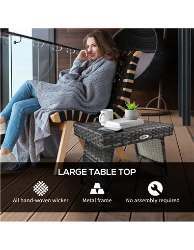 Outsunny Foldable Outdoor Side Table, Rattan Garden Coffee Table with Steel Frame, Space Saving Bistro Garden Furniture for Pati