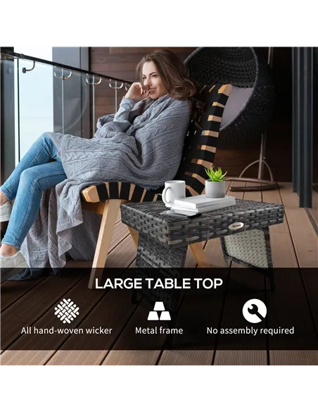 Outsunny Foldable Outdoor Side Table, Rattan Garden Coffee Table with Steel Frame, Space Saving Bistro Garden Furniture for Pati