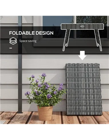 Outsunny Foldable Outdoor Side Table, Rattan Garden Coffee Table with Steel Frame, Space Saving Bistro Garden Furniture for Pati