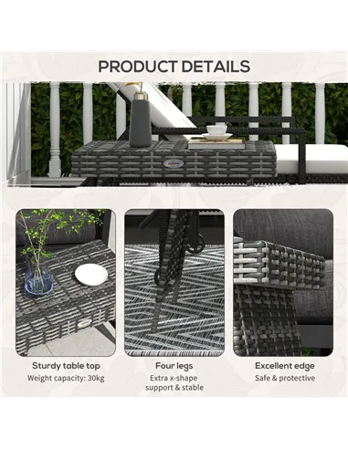 Outsunny Foldable Outdoor Side Table, Rattan Garden Coffee Table with Steel Frame, Space Saving Bistro Garden Furniture for Pati