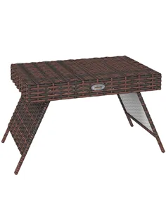 Outsunny Foldable Outdoor Side Table, Rattan Garden Coffee Table with Steel Frame, Space Saving Bistro Garden Furniture for Pati