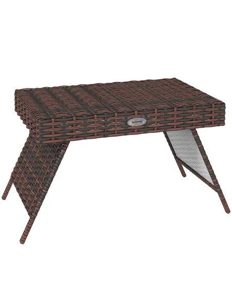 Outsunny Foldable Outdoor Side Table, Rattan Garden Coffee Table with Steel Frame, Space Saving Bistro Garden Furniture for Pati
