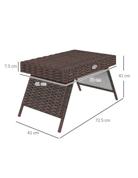 Outsunny Foldable Outdoor Side Table, Rattan Garden Coffee Table with Steel Frame, Space Saving Bistro Garden Furniture for Pati