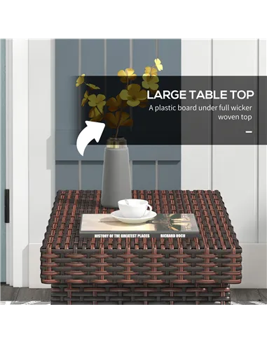 Outsunny Foldable Outdoor Side Table, Rattan Garden Coffee Table with Steel Frame, Space Saving Bistro Garden Furniture for Pati