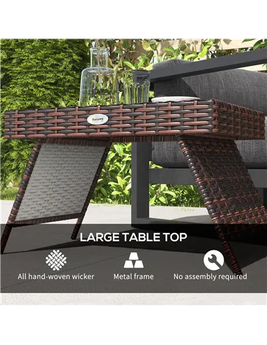 Outsunny Foldable Outdoor Side Table, Rattan Garden Coffee Table with Steel Frame, Space Saving Bistro Garden Furniture for Pati