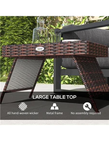 Outsunny Foldable Outdoor Side Table, Rattan Garden Coffee Table with Steel Frame, Space Saving Bistro Garden Furniture for Pati