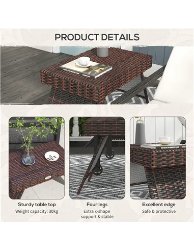 Outsunny Foldable Outdoor Side Table, Rattan Garden Coffee Table with Steel Frame, Space Saving Bistro Garden Furniture for Pati