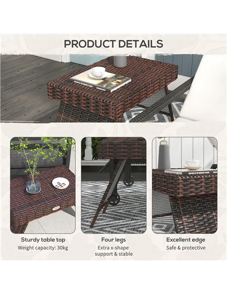 Outsunny Foldable Outdoor Side Table, Rattan Garden Coffee Table with Steel Frame, Space Saving Bistro Garden Furniture for Pati
