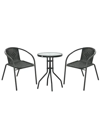 Outsunny 3 Pieces Rattan Bistro Set - Black