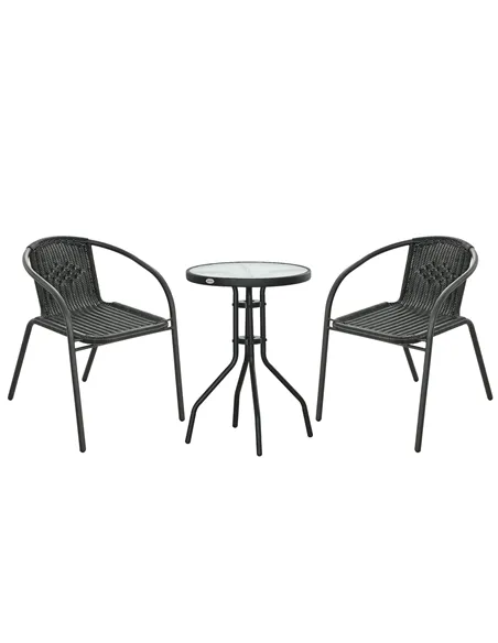 Outsunny 3 Pieces Rattan Bistro Set - Black