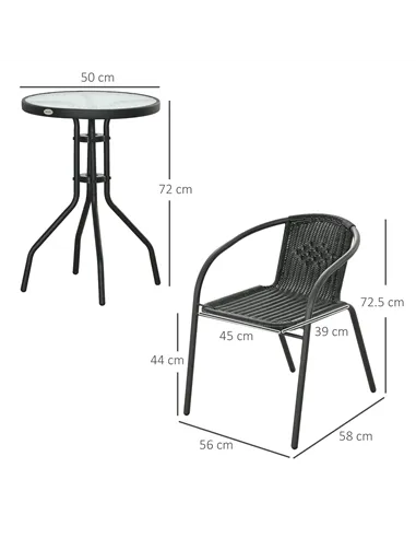 Outsunny 3 Pieces Rattan Bistro Set - Black