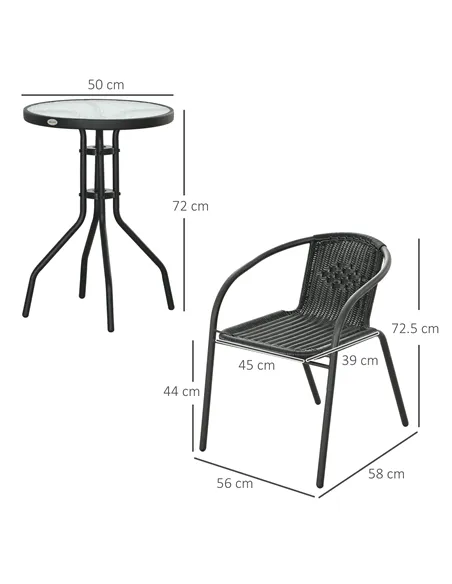 Outsunny 3 Pieces Rattan Bistro Set - Black