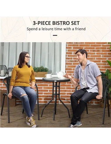 Outsunny 3 Pieces Rattan Bistro Set - Black