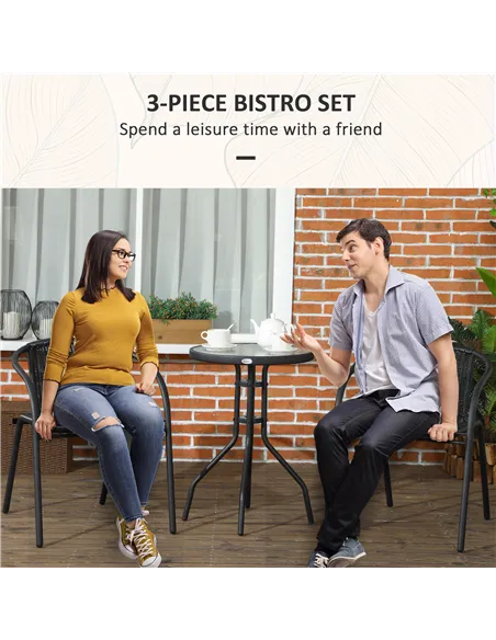 Outsunny 3 Pieces Rattan Bistro Set - Black