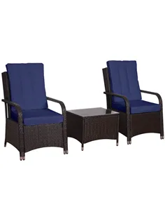 Outsunny 3 Pieces Rattan Bistro Set with Furniture Cover, Wicker Garden Furniture Set, Glass Top Coffee Table and Chairs with Cu