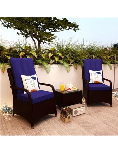 Outsunny 3 Pieces Rattan Bistro Set with Furniture Cover, Wicker Garden Furniture Set, Glass Top Coffee Table and Chairs with Cu