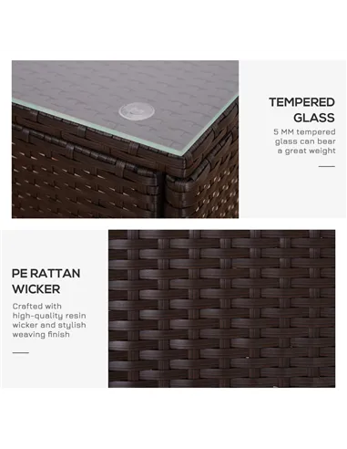 Outsunny 3 Pieces Rattan Bistro Set with Furniture Cover, Wicker Garden Furniture Set, Glass Top Coffee Table and Chairs with Cu