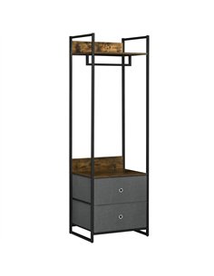 HOMCOM Clothes Rail, Metal Coat Stand, Garment Rack with 2 Fabric Storage Drawers, Single Wardrobe for Bedroom, Hallway, Rustic 