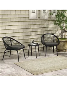Outsunny Three-Piece Rattan Bistro Set - Black 2
