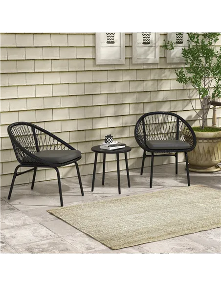 Outsunny Three-Piece Rattan Bistro Set - Black