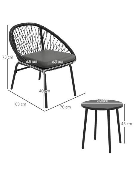 Outsunny Three-Piece Rattan Bistro Set - Black