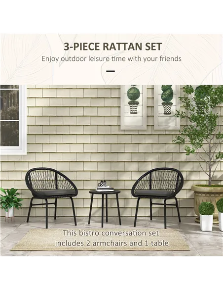 Outsunny Three-Piece Rattan Bistro Set - Black