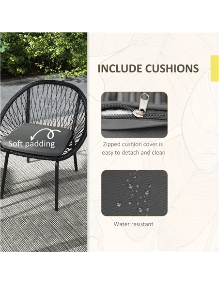 Outsunny Three-Piece Rattan Bistro Set - Black