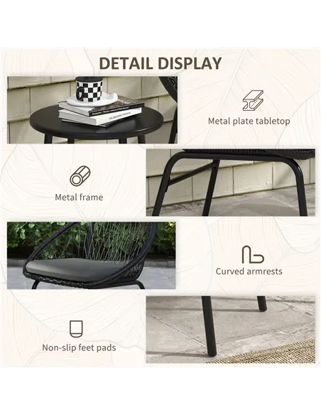 Outsunny Three-Piece Rattan Bistro Set - Black