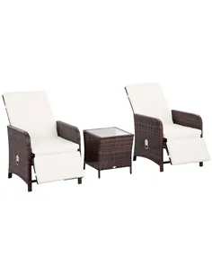 Outsunny 3 Pieces Rattan Bistro Set Balcony Furniture with Cushions, Storage Function - Mixed-Brown