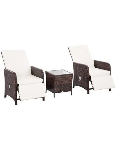 Outsunny 3 Pieces Rattan Bistro Set Balcony Furniture with Cushions, Storage Function - Mixed-Brown