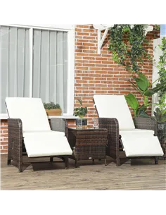 Outsunny 3 Pieces Rattan Bistro Set Balcony Furniture with Cushions, Storage Function - Mixed-Brown 2