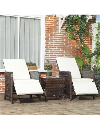 Outsunny 3 Pieces Rattan Bistro Set Balcony Furniture with Cushions, Storage Function - Mixed-Brown