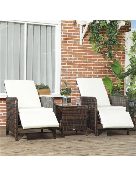 Outsunny 3 Pieces Rattan Bistro Set Balcony Furniture with Cushions, Storage Function - Mixed-Brown