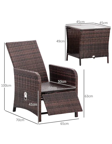 Outsunny 3 Pieces Rattan Bistro Set Balcony Furniture with Cushions, Storage Function - Mixed-Brown