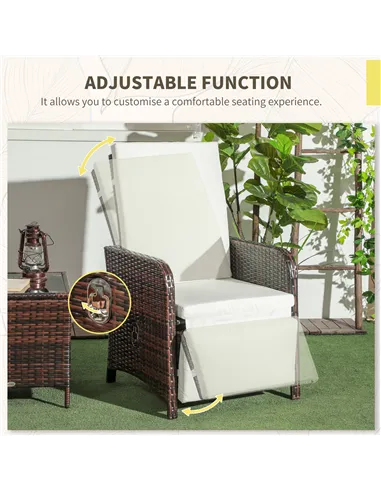 Outsunny 3 Pieces Rattan Bistro Set Balcony Furniture with Cushions, Storage Function - Mixed-Brown