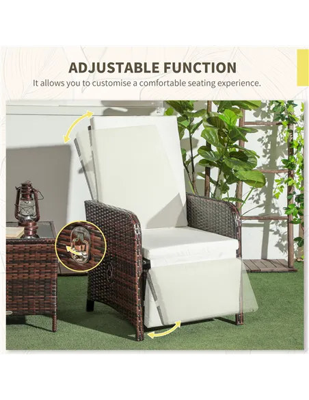 Outsunny 3 Pieces Rattan Bistro Set Balcony Furniture with Cushions, Storage Function - Mixed-Brown