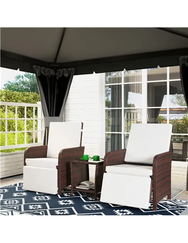 Outsunny 3 Pieces Rattan Bistro Set Balcony Furniture with Cushions, Storage Function - Mixed-Brown