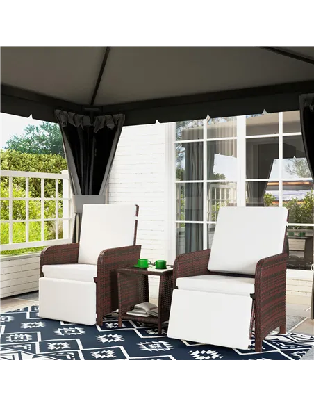 Outsunny 3 Pieces Rattan Bistro Set Balcony Furniture with Cushions, Storage Function - Mixed-Brown