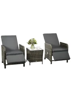 Outsunny 3 Pieces Rattan Bistro Set Balcony Furniture with Cushions, Storage Function - Mix-Grey