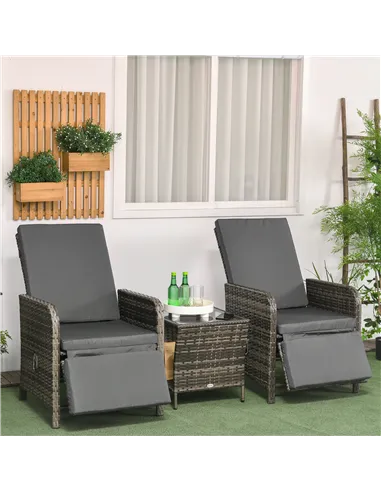 Outsunny 3 Pieces Rattan Bistro Set Balcony Furniture with Cushions, Storage Function - Mix-Grey