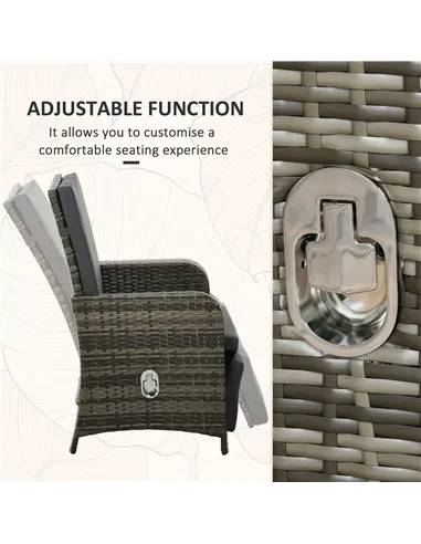 Outsunny 3 Pieces Rattan Bistro Set Balcony Furniture with Cushions, Storage Function - Mix-Grey