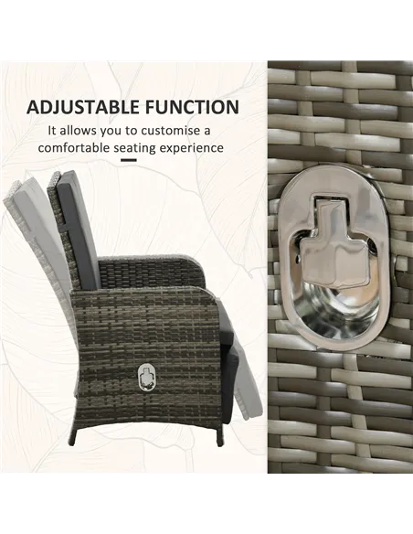 Outsunny 3 Pieces Rattan Bistro Set Balcony Furniture with Cushions, Storage Function - Mix-Grey