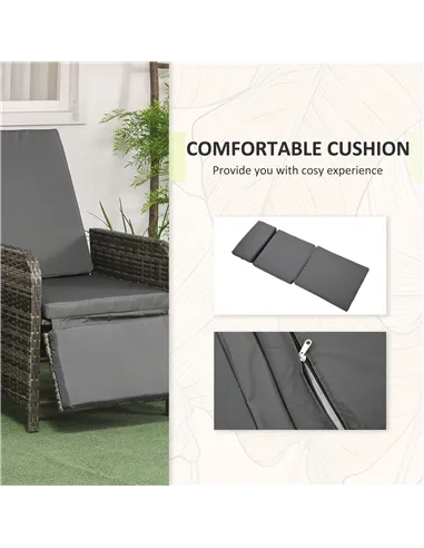 Outsunny 3 Pieces Rattan Bistro Set Balcony Furniture with Cushions, Storage Function - Mix-Grey